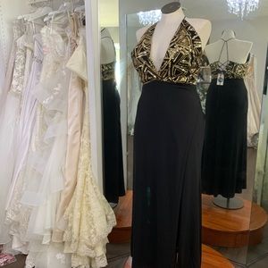 Gold black stretch mermaid party dress sequin